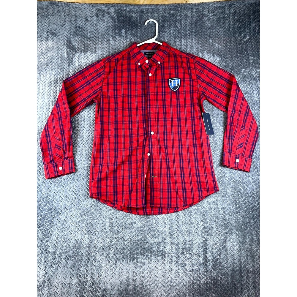 Tommy Hilfiger Shirt Boys L 16/18 Red Plaid Long Sleeve Button Down TBFGB52F-615